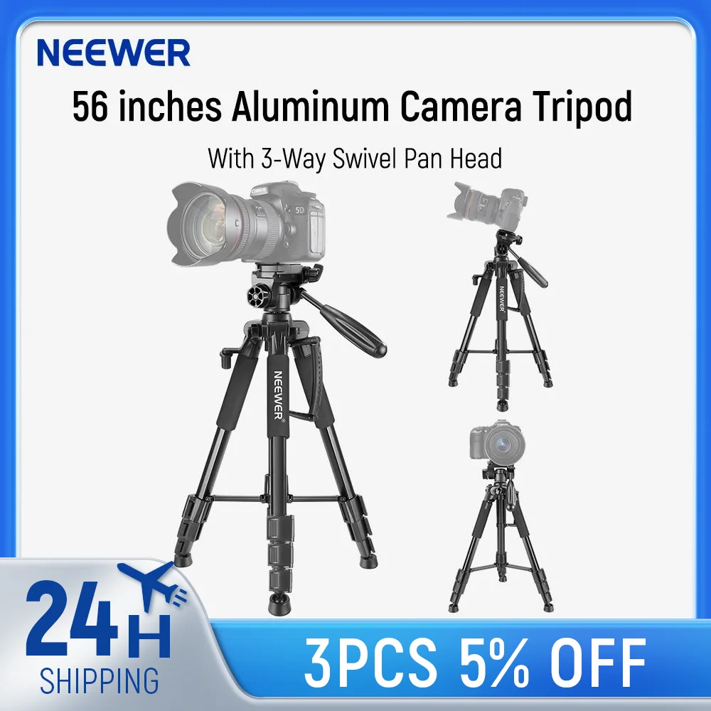 

Алюминиевый штатив для камеры Neewer 56 дюймов SAB234 и 3-сторонняя Поворотная панорамная головка для цифровой зеркальной камеры, видеокамеры DV, нагрузка до 4 кг