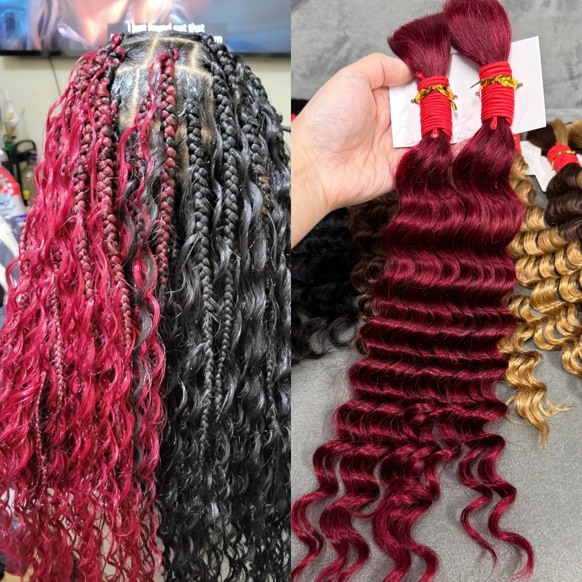 Nabi Boho Braids Human Hair Burgundy Hair Braiding Bundles Deep Wave Hair Extension Braids Curly Hair Extension Bulk for Women 5