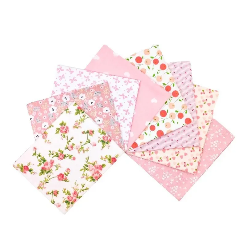 8-Piece Set Pure Cotton Pink Floral Fabric DIY Handmade Patchwork Fabric Whole Cotton Printing For Clothing