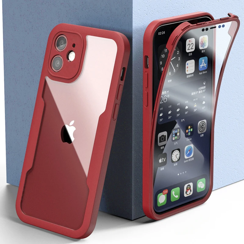 360 Full Cover Case For iPhone 15 11 14 Pro Max 13 12 Mini Funda For iPhone XS Max XR 8 14 15 Plus Screen Protection Phone Cover