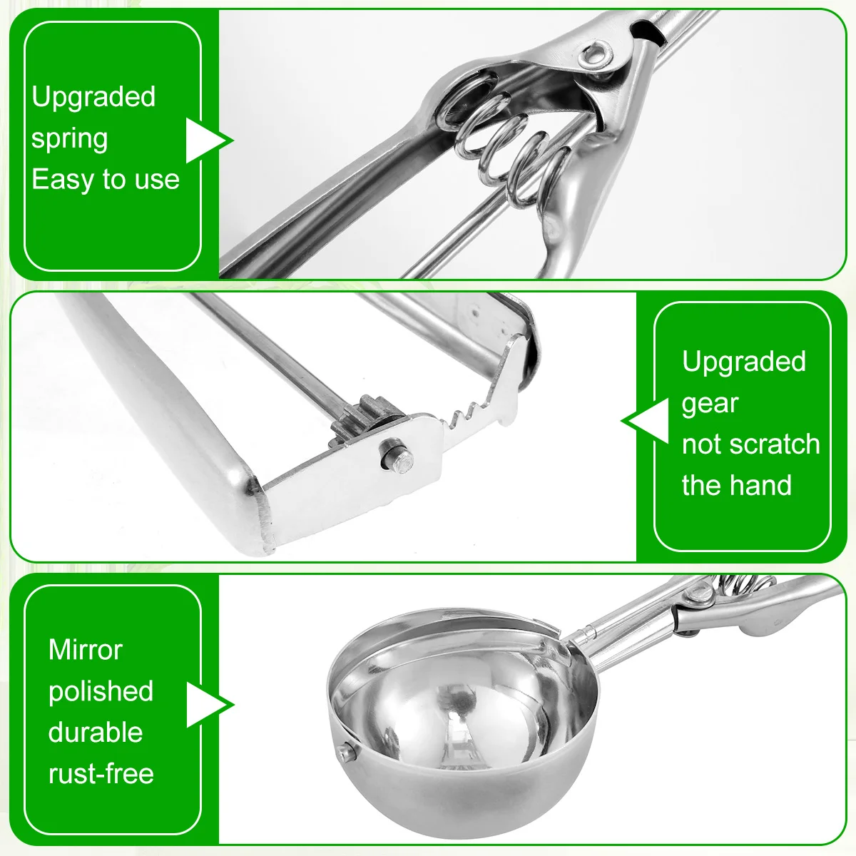 3pcs Ice Cream Ball Scoop Cheese Balls Meatballs Cookie Scooper for Home Kitchen Dough Fruit Dessert Shop Baking Spherical Food