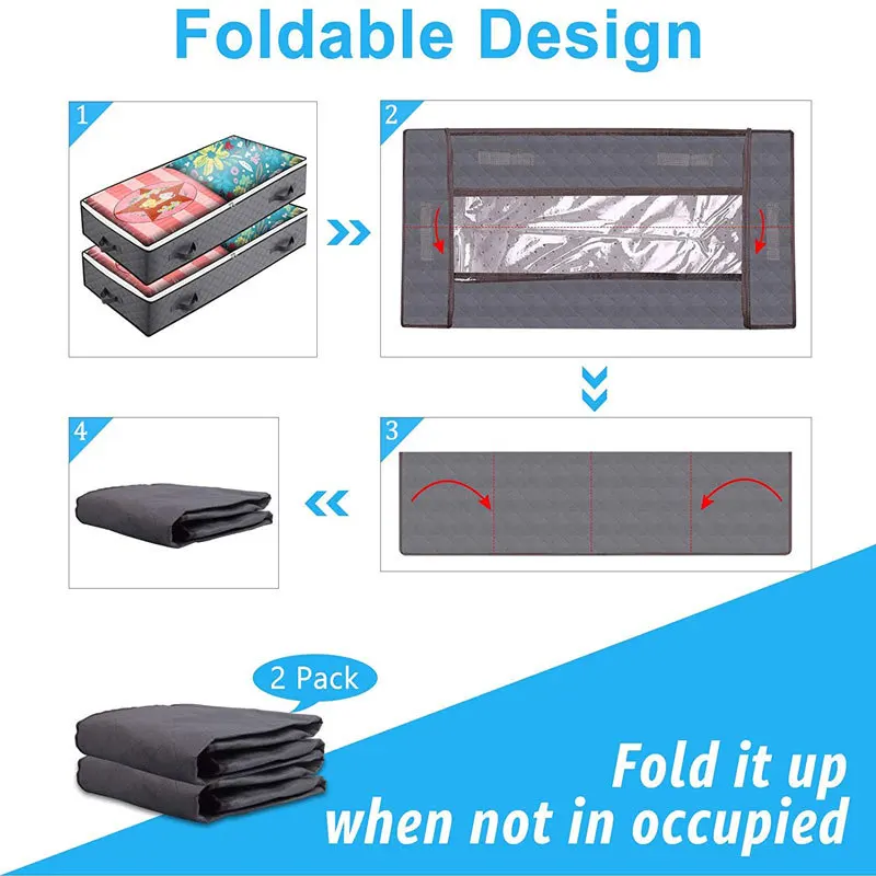 Foldable Underbed Bag -Blanket Clothes Quilt Organizer Breathable Zipper Storage Bag for Bedroom 3