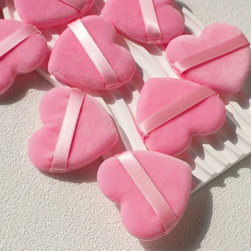 10PCS Heart Velvet Puffs w/ Ribbon Handle - Hypoallergenic Dual-Use Makeup Sponge for Face & Body | Eco-Friendly Beauty Tools