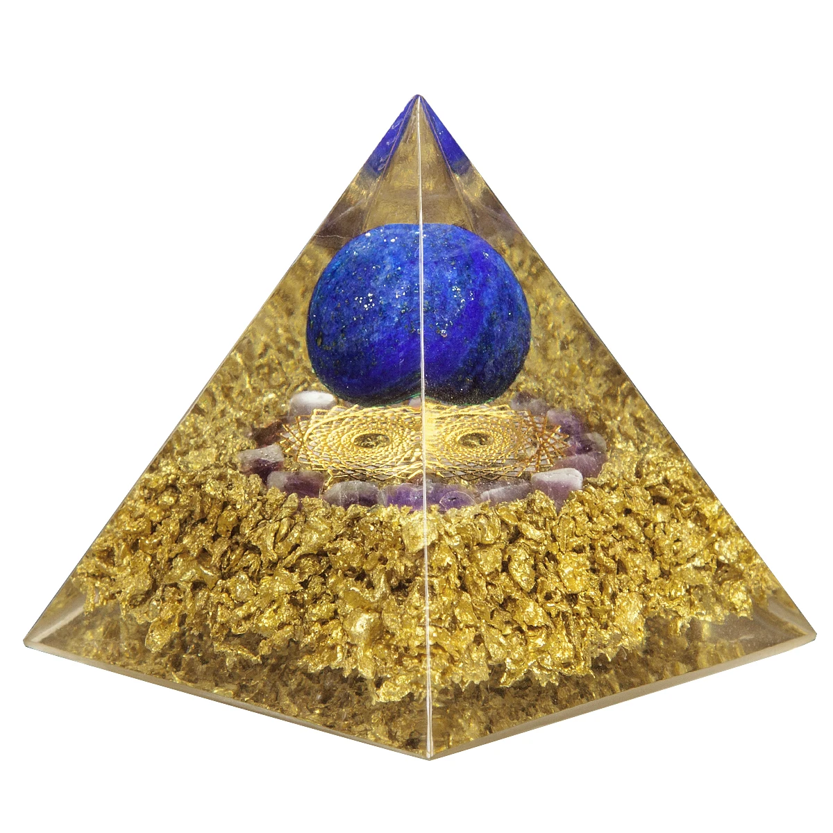 Reiki Healing Round Stone Bead Orgone Pyramid Crown Chakra Symbol Orgonite Generator For Protection Yoga Meditation