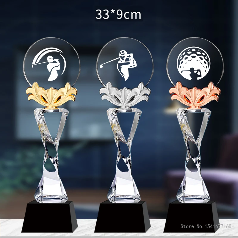 Customized High-end Golf Crystal Trophy, Souvenir Home Decoration Creative Metal Commemorative Total net rod One Hole Award, 1Pc