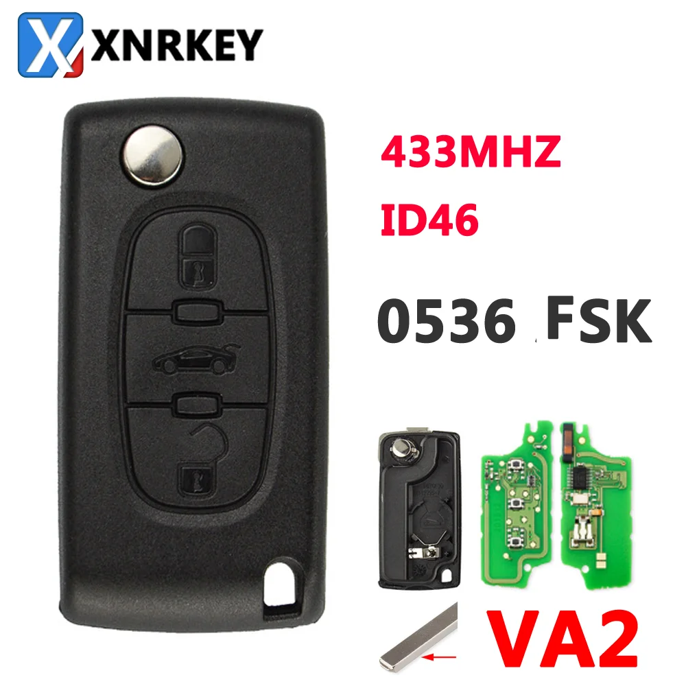 XNRKEY 3Buttons Car Keyless Entry Case  Folding Remote Flip Key For Peugeot Citroen Blade VA2 0536 FSK