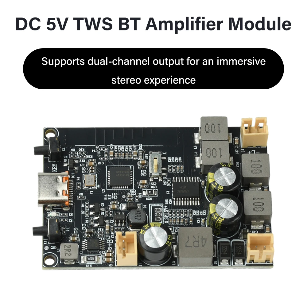 DC 5V TWS Bluetooth-Verstärkermodul 2X10W Dual-Kanal mit Bass-Verstärkung Typ-C Verstärkerplatine für DIY-Audio-Projekte