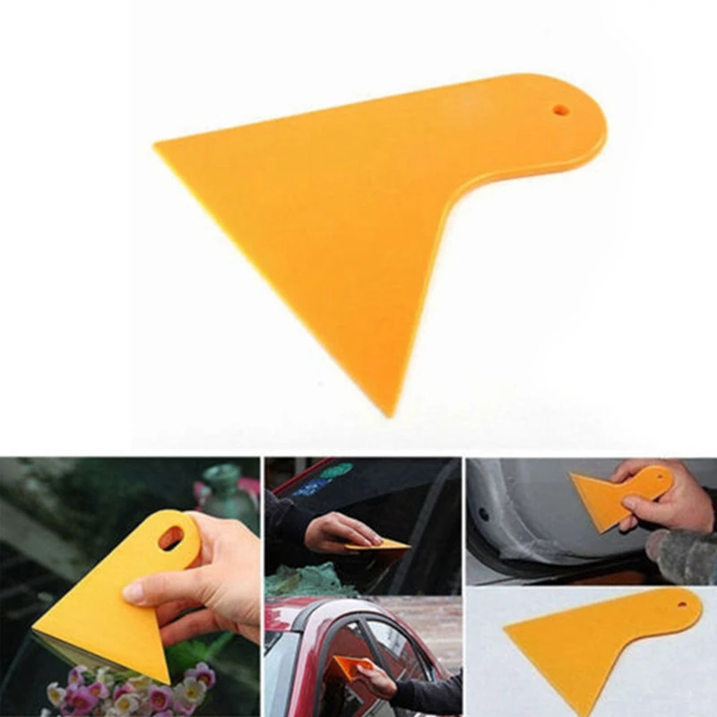 5X Plastic Yellow Auto Car Window Sticker Film Scraper Squeegee Cleaning Tool 10.5X9.5Cm