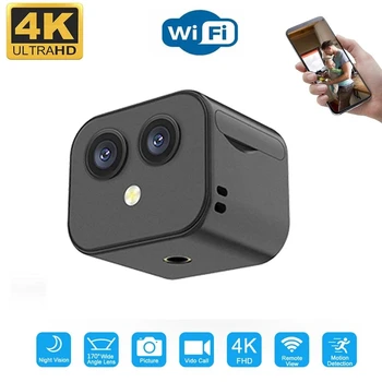 Telecamera IP WiFi Mini Wireless, Microcamera di Sicurezza HD 4K con Visione Notturna, Monitor Intelligente per Casa e Sport con Batteria Integrata
