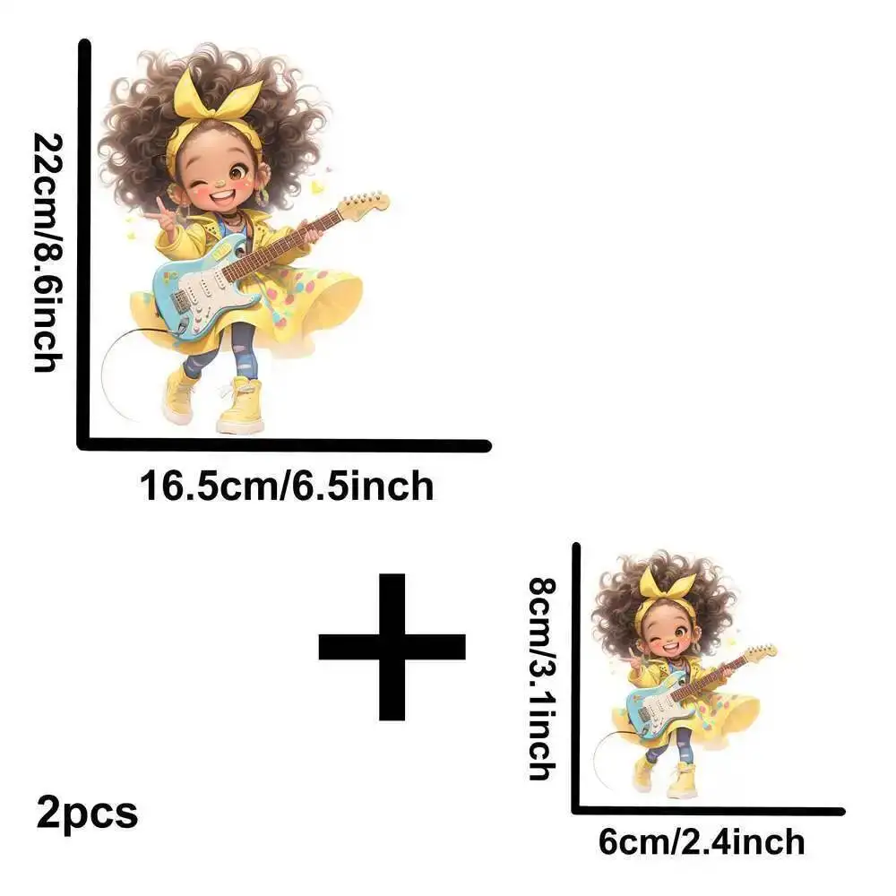 Yellow Guitar Music Girl Heat Transfer Patch - Washable Iron-On Sticker for DIY Clothing & T-Shirts