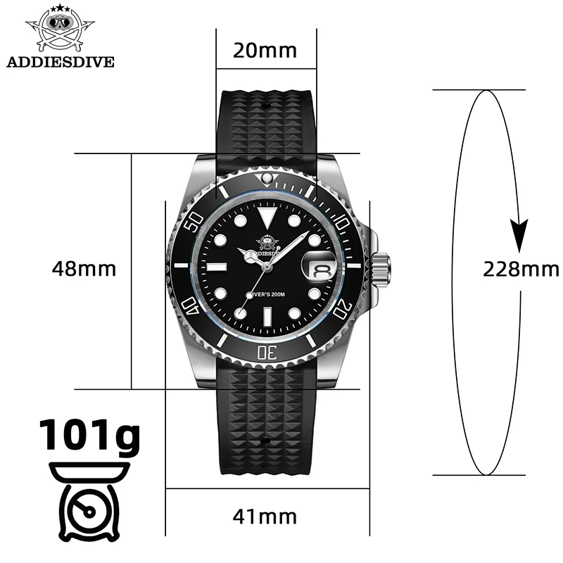 ADDIESDIVE NEW Men's Watch Business 200m Waterproof Calendar Display Outdoor Sports Quartz Watch Relogios Masculino