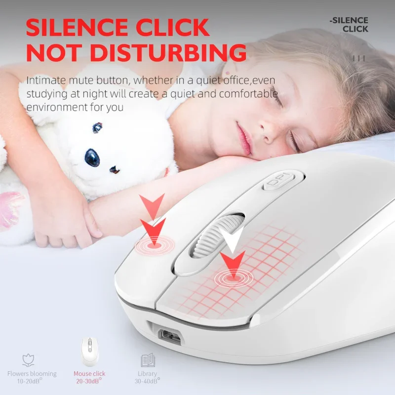 Wireless Mouse Optical Mouse Wireless Silent Mouse 2.4G Dual Mode Bluetooth-compatible Rechargeable Optical Mouse 1600 DPI For MacBook Laptop PC Work Office