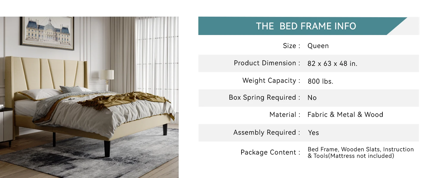 HOOMIC Platform Bed Frame with Geometric Wingback Headboard, Wooden Slats Support, No Box Spring Needed Allewie