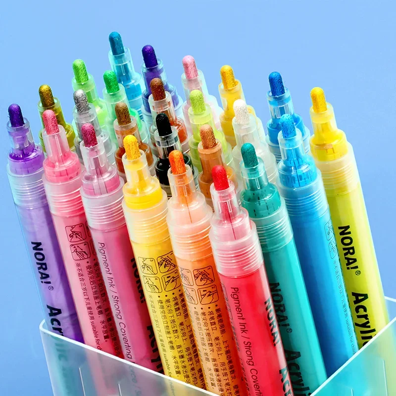 36/48/60 아크릴 컬러 유성 마커 펜 세트, 학생 그림 다기능 방수 자외선 차단 페인트 펜 브러시 미술 용품