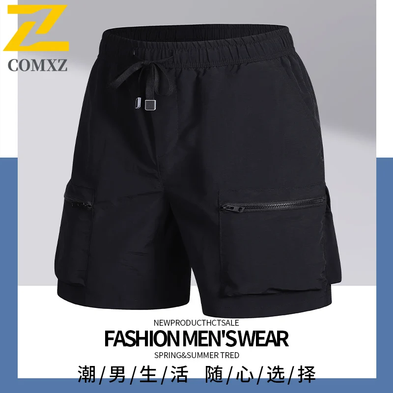 Men's Nylon Ice Silk Cargo Shorts 5-Pocket Summer Quick-Dry Casual Workout Shorts Trendy Zipper Mid-Length Streetwear 2
