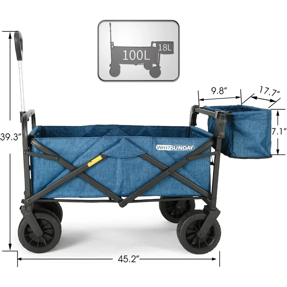 Collapsible Folding Garden Outdoor Park Utility Wagon Picnic Camping Cart with Bearing and Brake 8" All Terrain Wheels