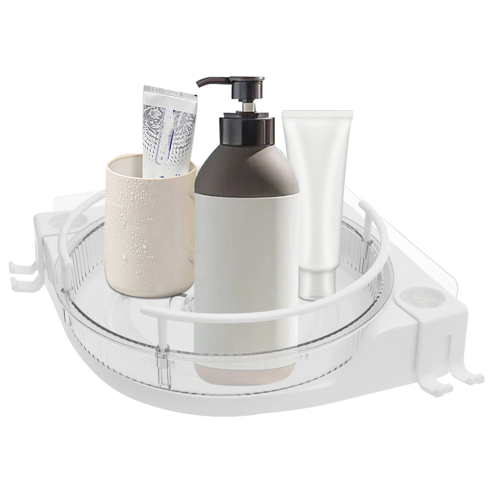 360° Rotating Adhesive Bathroom Holder Shower Caddy Corner Shampoo Storage Shelf with Hook No Drill Towel Holder 2