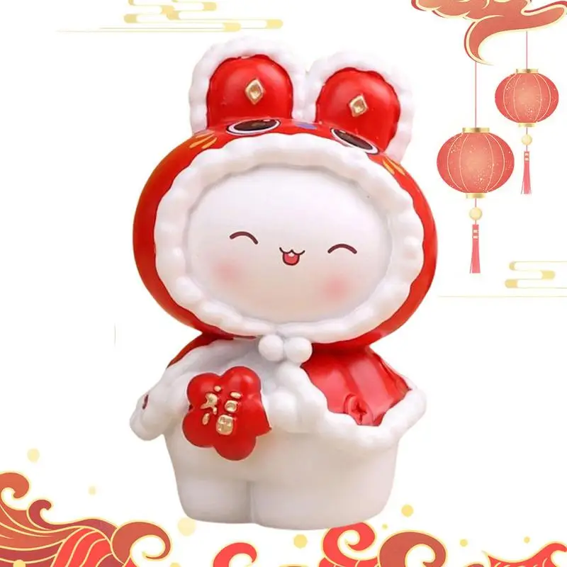 

New Year Rabbit Figurine Resin Bunny Crafts Statue Chinese 2023 Lucky Rabbit Sculpture Gift Cute Party Home Desktop Ornament