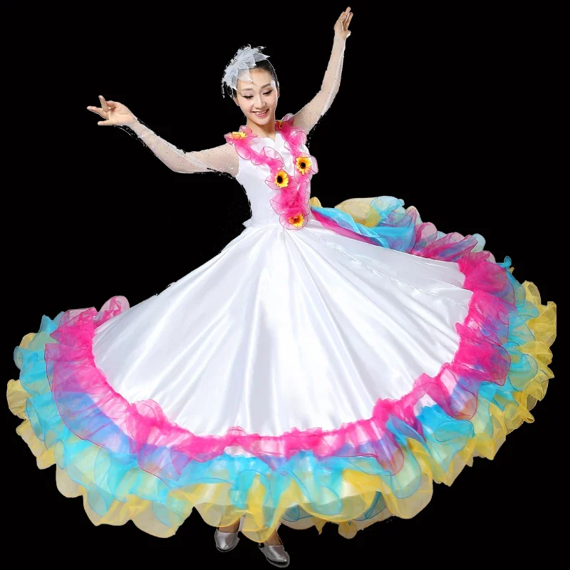 

360/540/720 Degree Spanish Flamenco Women Dance Dress Practice Long Big Swing Costume Performance Gypsy Lady Belly Skirt