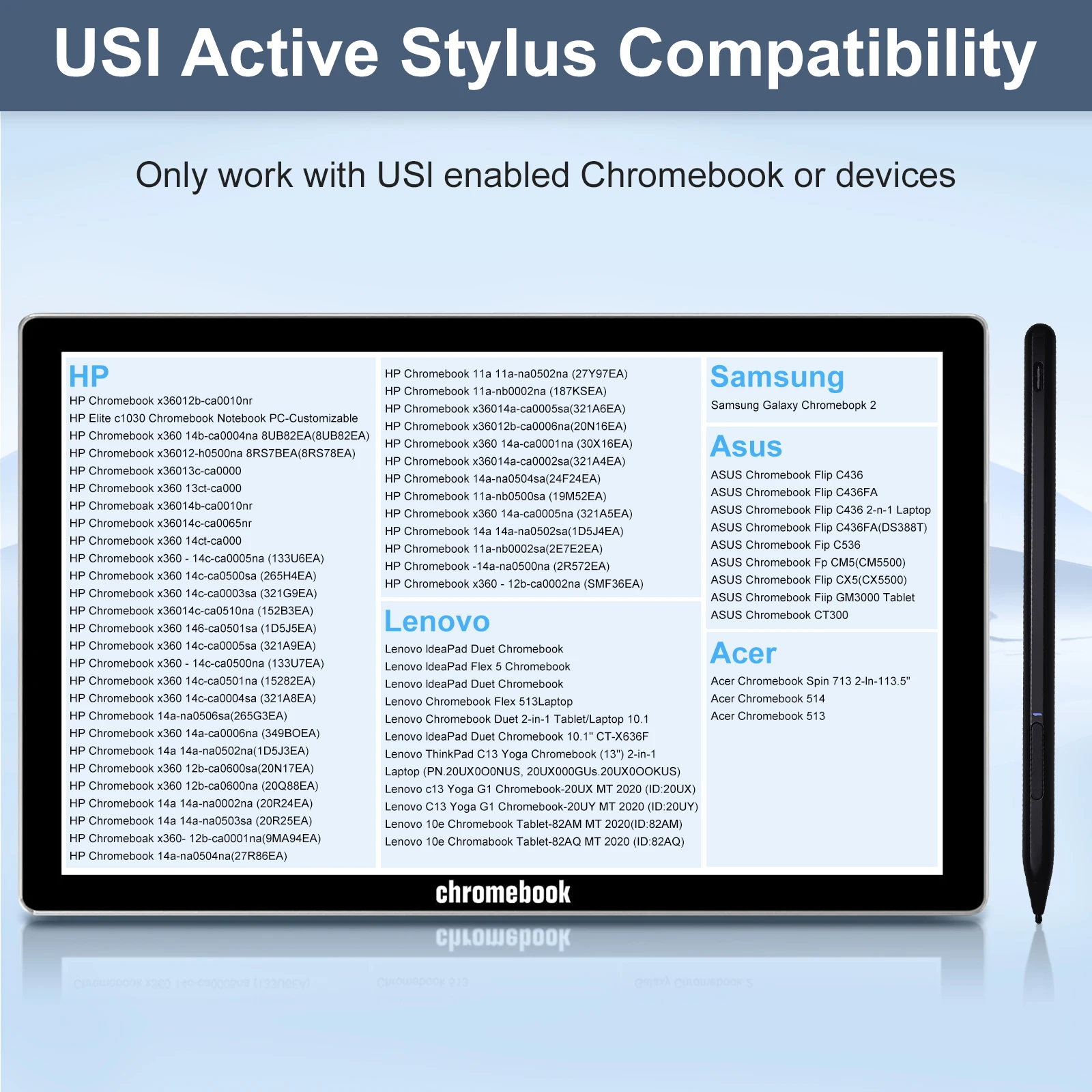 Caneta Usi-stylus para Lenovo hp Asus Acer Chromebook Samsung Computador Portátil Tablet Lápis Recarregável Rejeição Palm 4096 Pressão - Imagem 4