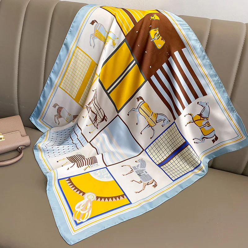 thumbnail image 1 of Pañuelo para la cabeza de satén de seda de lujo con estampado de animales para mujer, pañuelos para el cuello, bufandas cuadradas de 70 cm y pañuelos para damas, 1 of 5