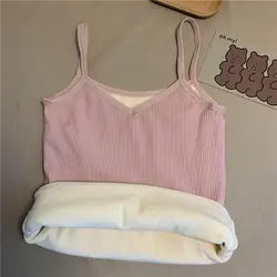 Women's Thermal Velvet Sleeveless Top - Winter Warmth & Sexy Elegance - One size (Pink)