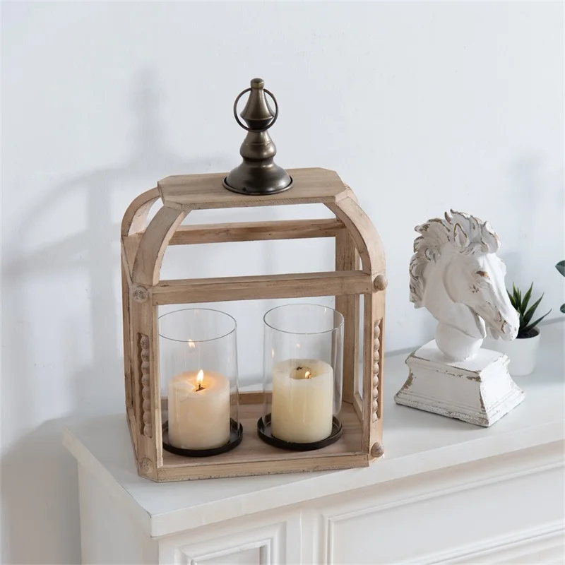 

Shop and Home Decorative Tabletop And Wall Use Antique White Bird Cage Wood Metal Candle Holder Lantern