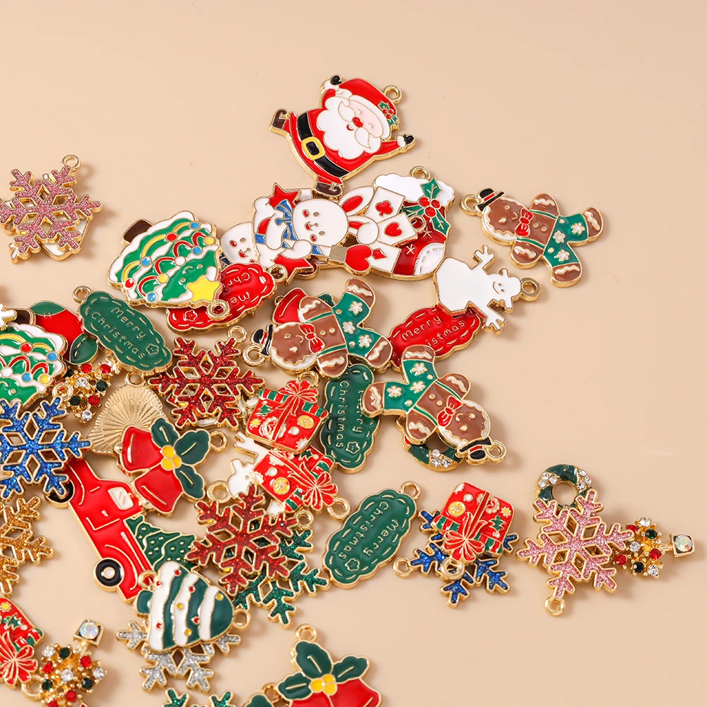 Leslie 10 Stück/Lot Emaille Weihnachten LKW Charms für Ohrringe Weihnachtsbaum Schneemann Schneeflocke Schneemann Charms DIY Schmuckherstellung – Detail 3