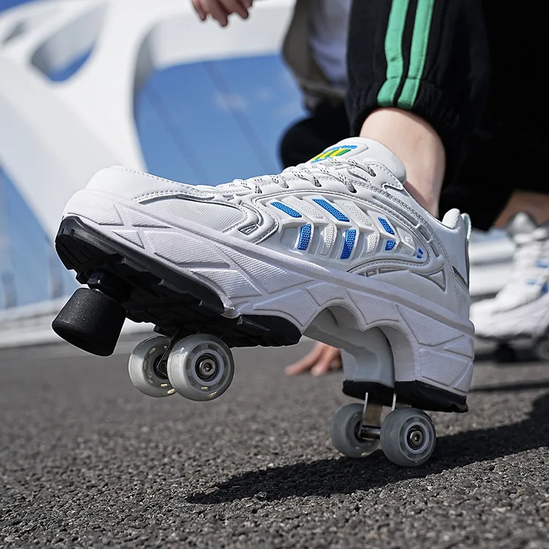 Kids Roller Skates for Men Women Sneakers Shoes with Wheels Girls Boys Outdoor  2 in 1 Double Skates Rollers Shoes With Brakes