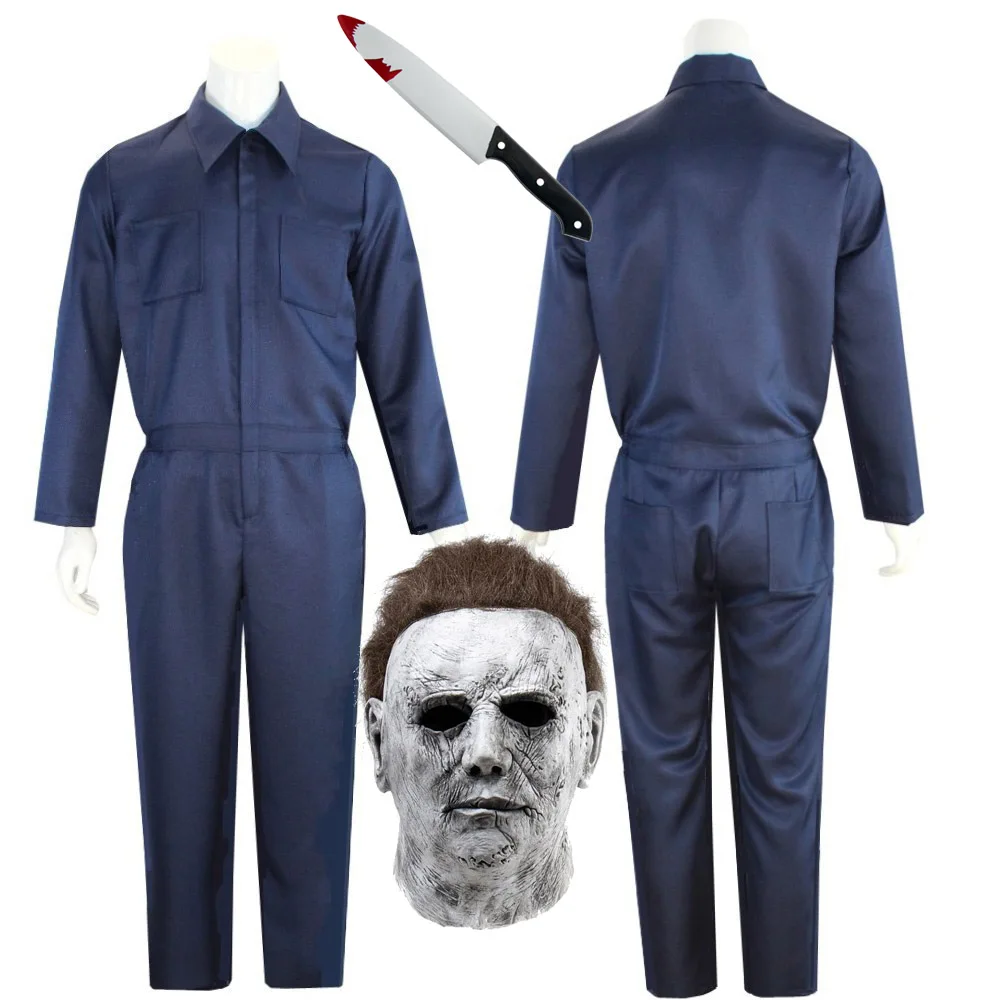 Michael Myers Cosplay Halloween Coveralls Horror Adults Mask Jumpsuit