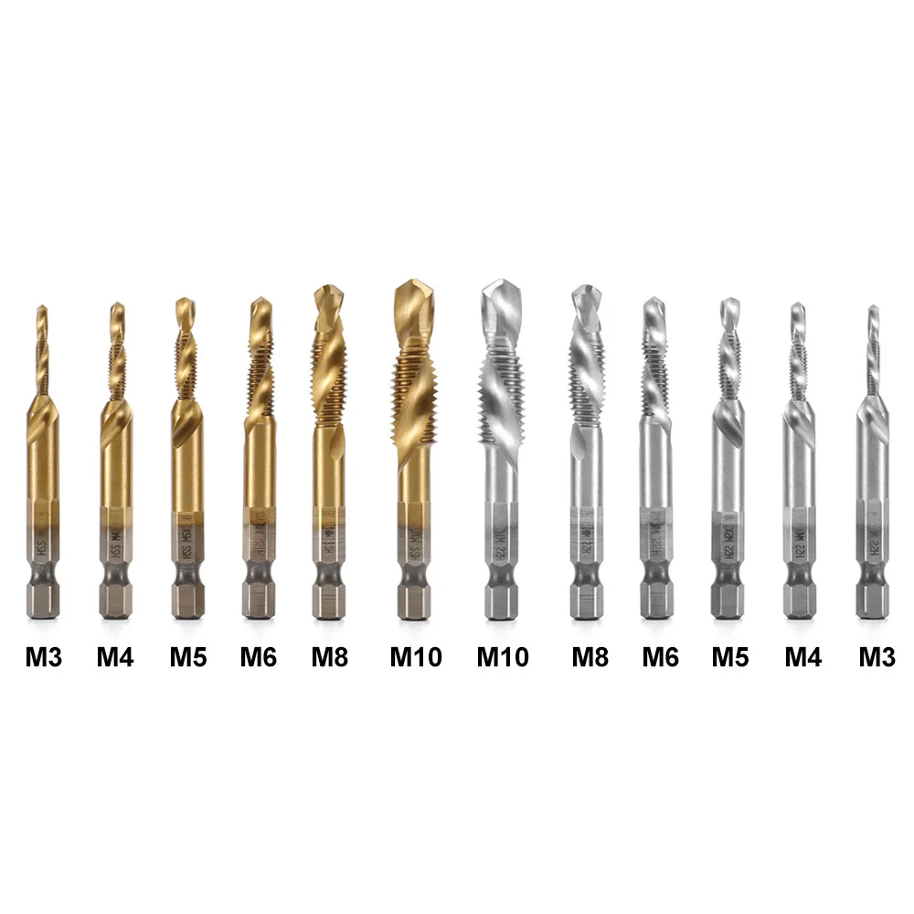 

6/8Pcs Titanium Plated Combination Drill and Tap Bits Set Hex Shank HSS Screw Thread Bit Kits Hand Tools M3 M4 M5 M6 M8 M10