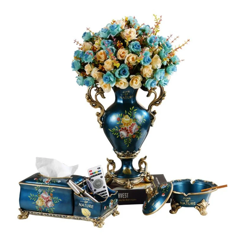 

High End Royal House Decorations Jarrones Italiano Tissue Box Ashtray Fruit Tray Storage Ornaments Decoration Set For Home