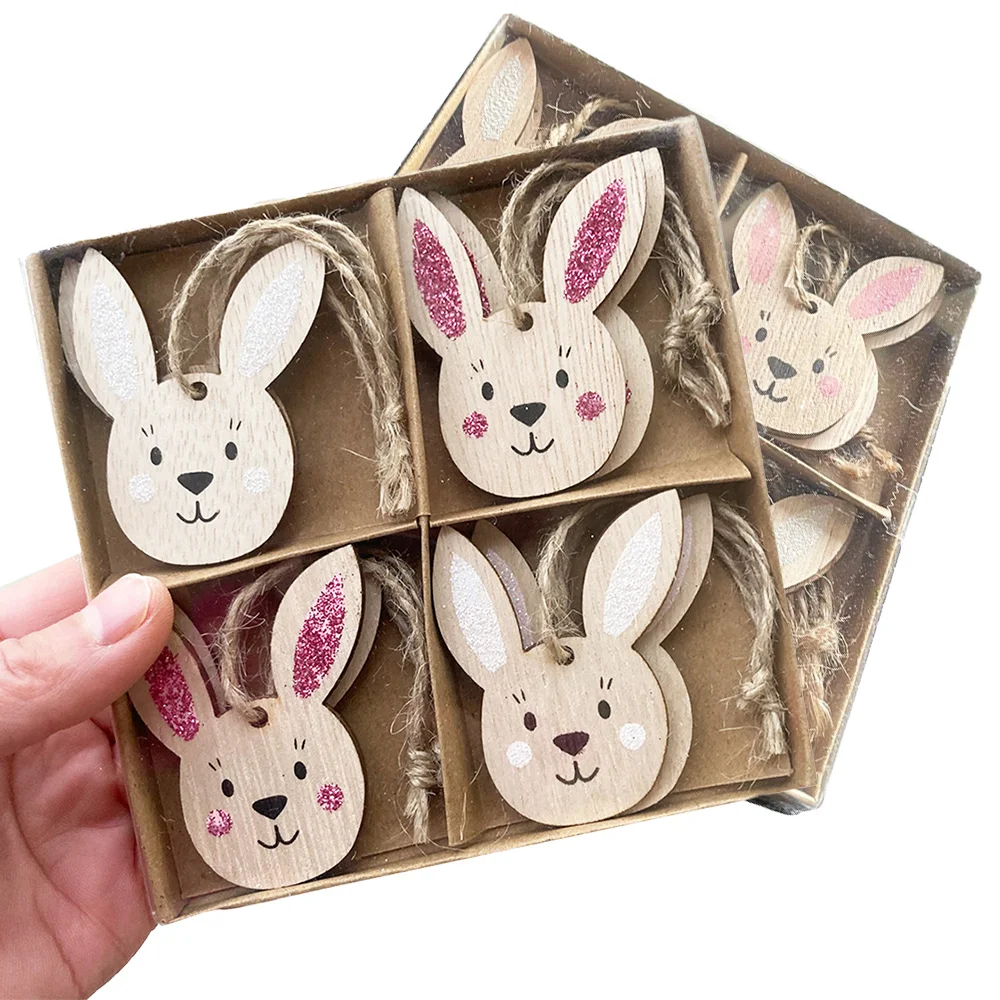 

16 шт., пасхальный кролик, деревянный подвесной орнамент, пасхальное украшение, 2024, кролик, поделки на день рождения, кулон, товары для домашнего декора