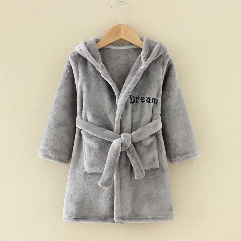 Long Sleeve Hooded Children's Bathrobe Cartoon Print Kids Robe Lovely Animal Boy Bath Robe Spring Autumn Girls Bathrobe