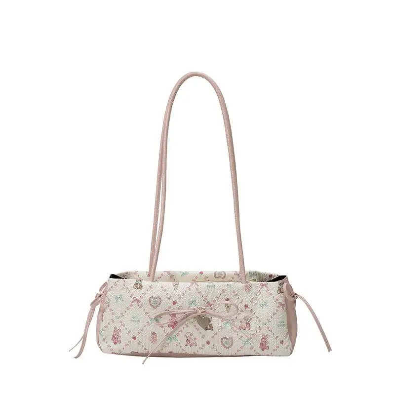 New Fashion Sweet Bow Shoulder Bag Cartoon Print Underarm Bag Tote Bag Versatile Large Capacity Commuter Handbag Holiday Gift 7