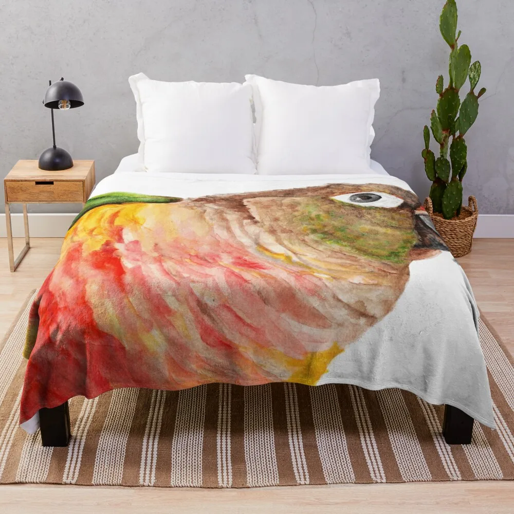 

Green-cheeked Conure - Watercolor Art Red Yellow Green Throw Blanket Soft Bed Blankets Blanket For Giant Sofa