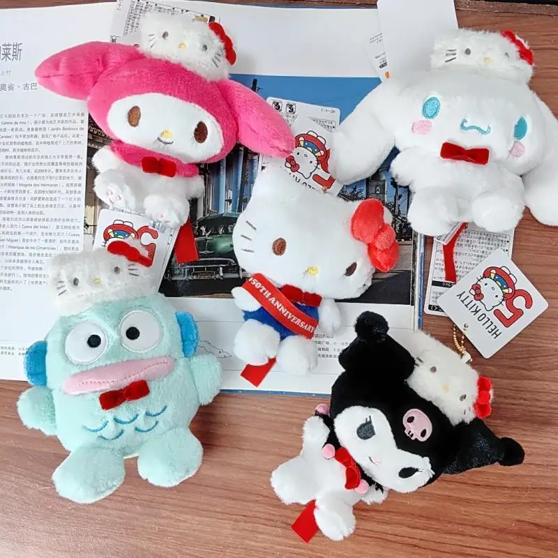 

Sanrios Kuromi Cinnamoroll My Melody Hellokittys 2024 New Cute Cartoon Plush Pendant Kawaii Keychain Girls Like Birthday Gift