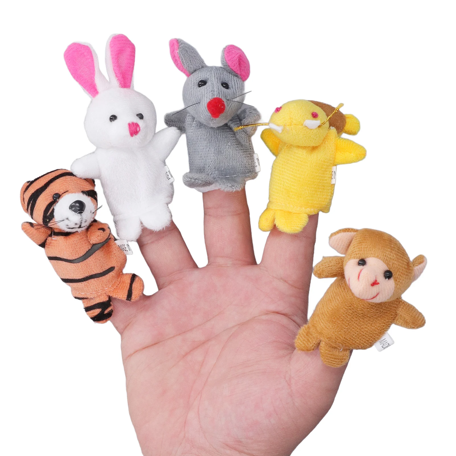 12pcs Cartoon Finger Puppets Soft Plush Animal Toy Baby Hand Puppet Cute Favor Dolls For 3+ Kids cartoon panda handbag plush pendant wagging tail panda stuffed animal backpack ornament girls kids favor christmas dropshipping