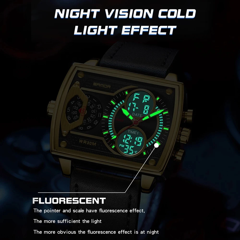 SANDA 2023 New Luxury Mens Watches Top Brand Fashion Digital Quartz Dual Display Wristwatch For Men Clock Relogio Masculino 6032