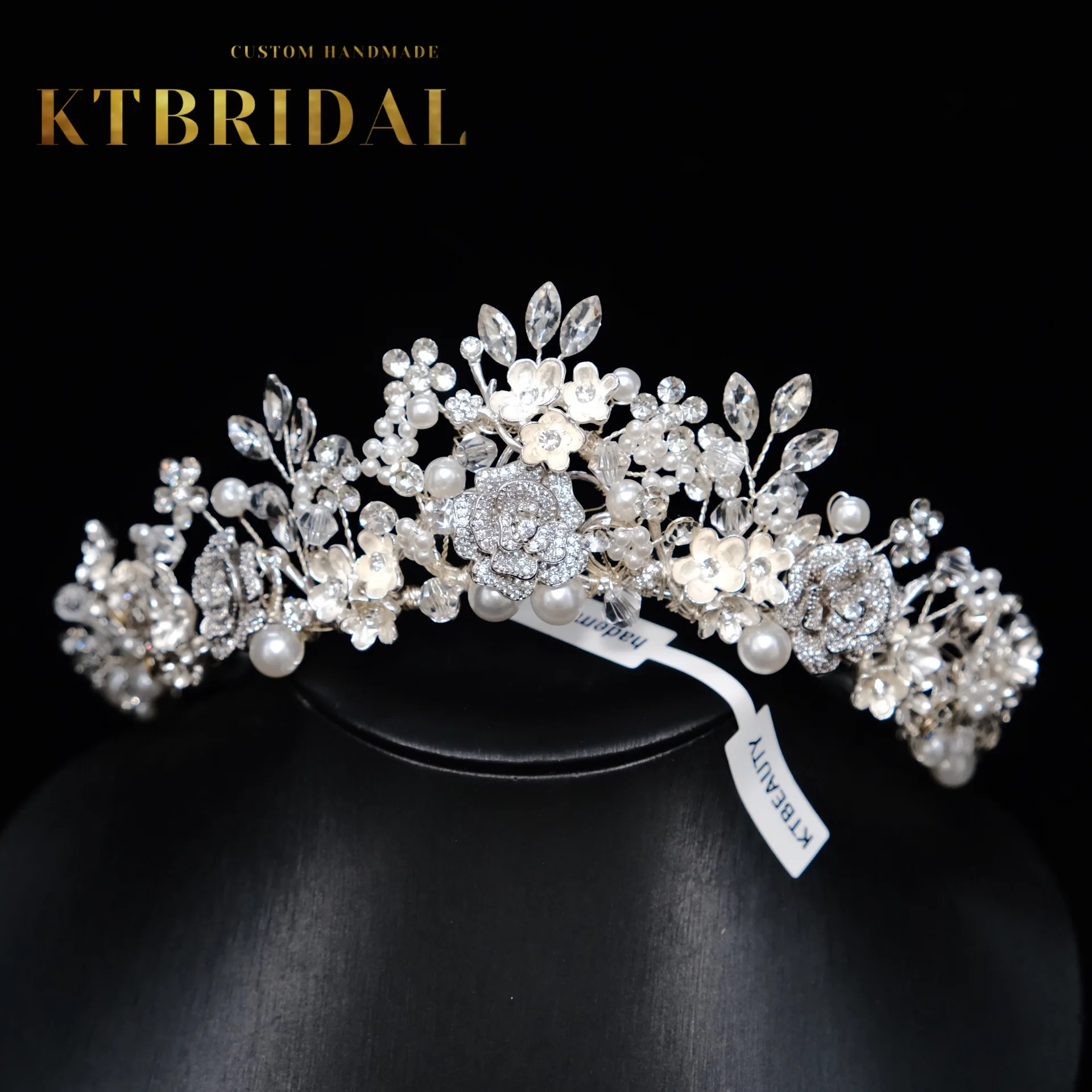 신제품 KTBRIDAL 티아라 수제 지르콘 꽃 신부 헤드 피스, 크리스탈 진주 패션 쥬얼리 여성 선물 웨딩 액세서리