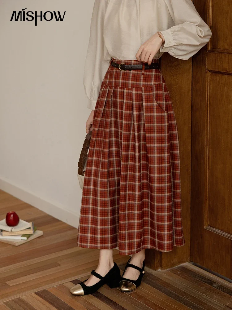 スカート Classic Suede Plaid Pleated Midi Skirt Brown MUSINSA | PLACE STUDIO Classic Suede Plaid Pleated Midi