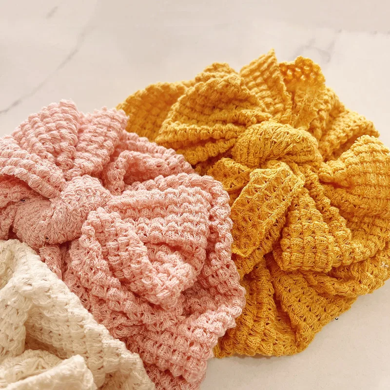 1pc Big Waffle Knitted Bows Turban Baby Toddler Babes Head Wraps Girls Boys Beanies Caps Infant Hair Accessories Kids Headwear