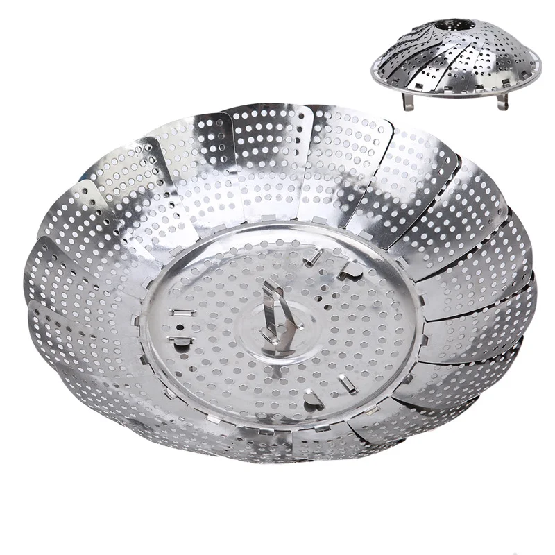 Stainless Steel Multifunctional Steamer Plate Retractable Folding Steaming Fruit Plate Disk