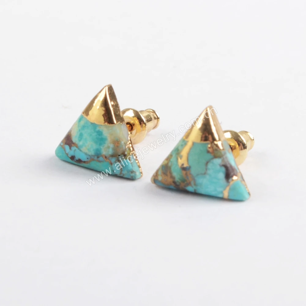 

5Pairs Mini Triangle Geometry Stud Earrings Natural Turquoise Stone Piercing Earring Fashion Jewelry Accessories For Women