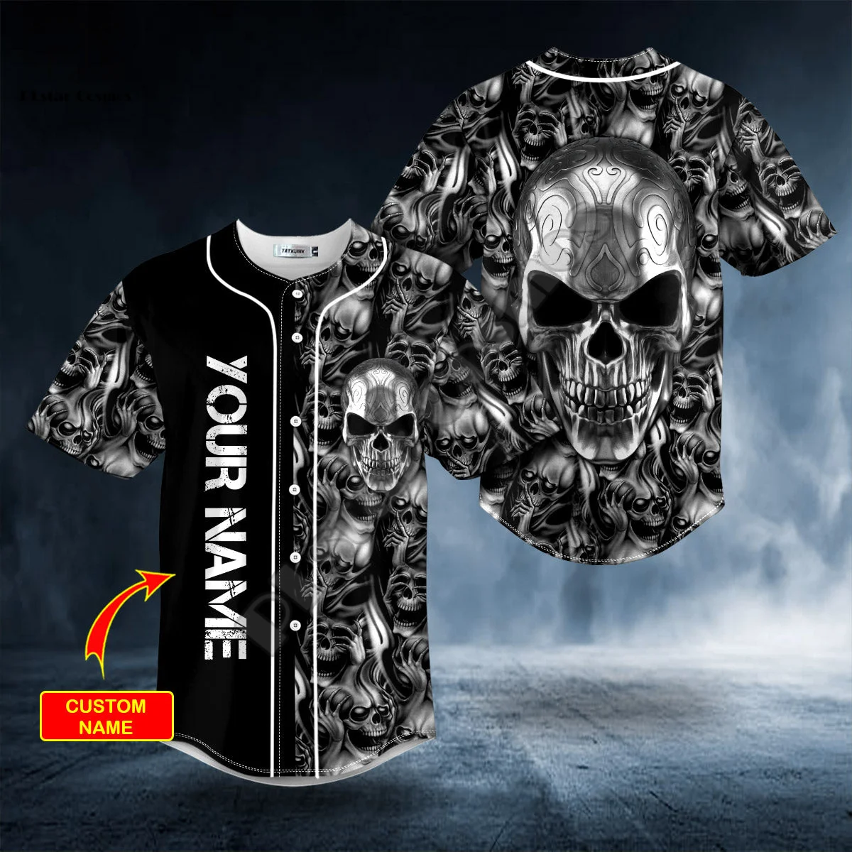 Name Reaper Ghost Gothic Skull Graffiti Flame Retro Tattoo 3DPrint Unisex Summer Baseball Shirts Jersey Short Sleeves A1