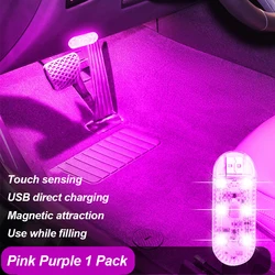 Mini LED Touch Light - USB Rechargeable Portable Night Lamp for Car Interior Decoration (1pc Pink Purple)
