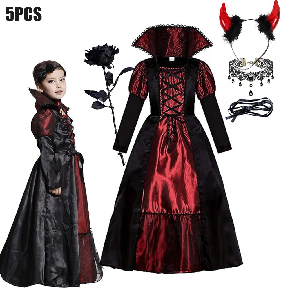 thumbnail image 1 of Disfraz de bruja de vampiro para niña, vestidos de carnaval de fantasía, disfraz de sirena Addams, novia fantasma, Caperucita Roja, 2024, 1 of 4