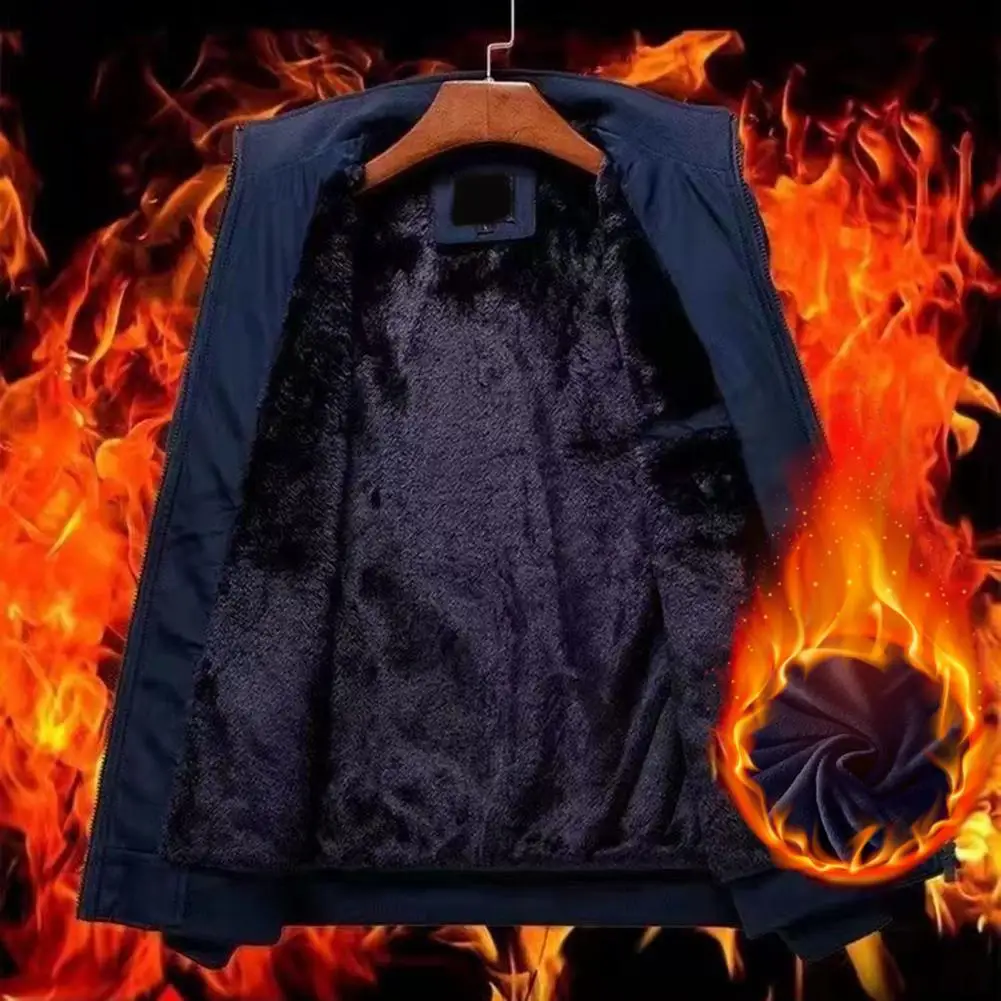Men Autumn Winter Thick Plush Collar Cardigan Jacket