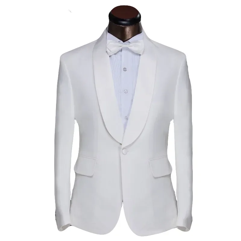 High Quality Custom White Formal Wedding Suits for Men Shawl Lapel Suit Prom Blazer Slim Fit 2 Piece Groom Tuxedo Costume Homme