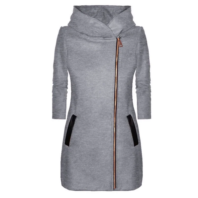 2022 New Fashion Womens Winter Jacket Coat Zipper Mid-Length Coat for Spring Fall Solid Color Long Sleeve Hooded Women Coat